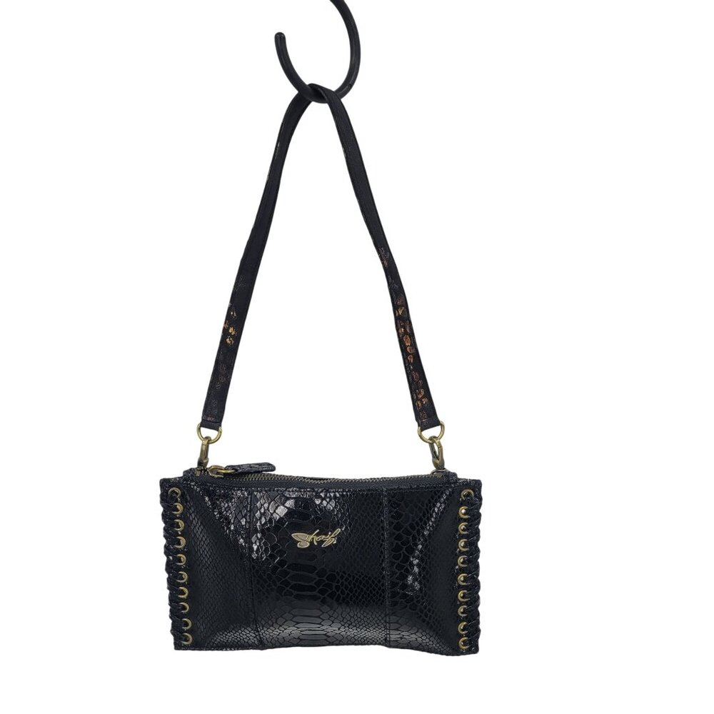 Y2K Sharif Black Faux Snake Wristlet Clutch Bag‎ Baguette Grommet Baddie Biker